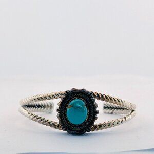 Estate R. Bennett Sterling Silver 925 Turquoise Cuff Bracelet 6" Vintage Navajo